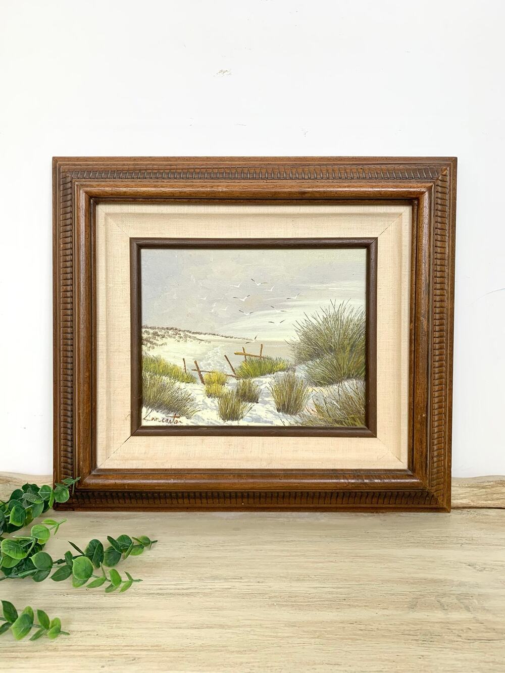 Vintage Oil Painting Framed Original Signed Coastal Beach Landscape Cottagecore